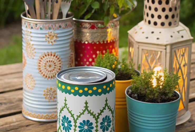 Latas de alumínio recicladas transformadas em itens decorativos criativos.