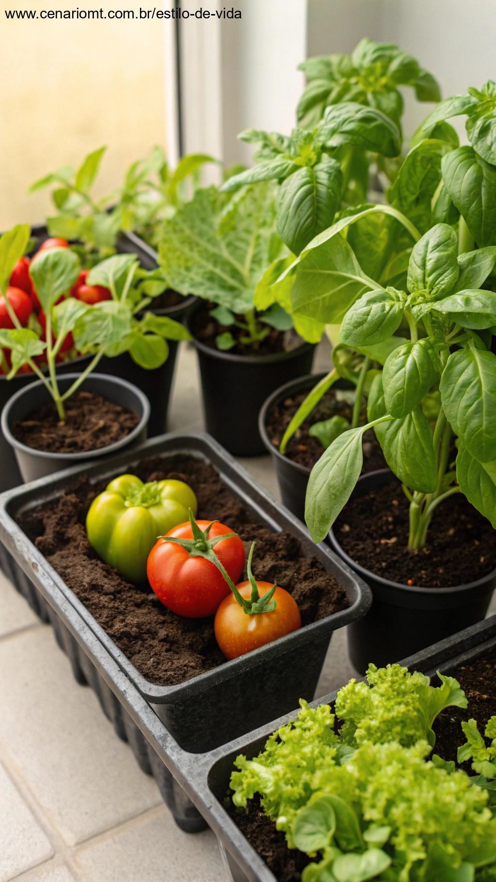 Mudas de vegetais e ervas prontas para o plantio.