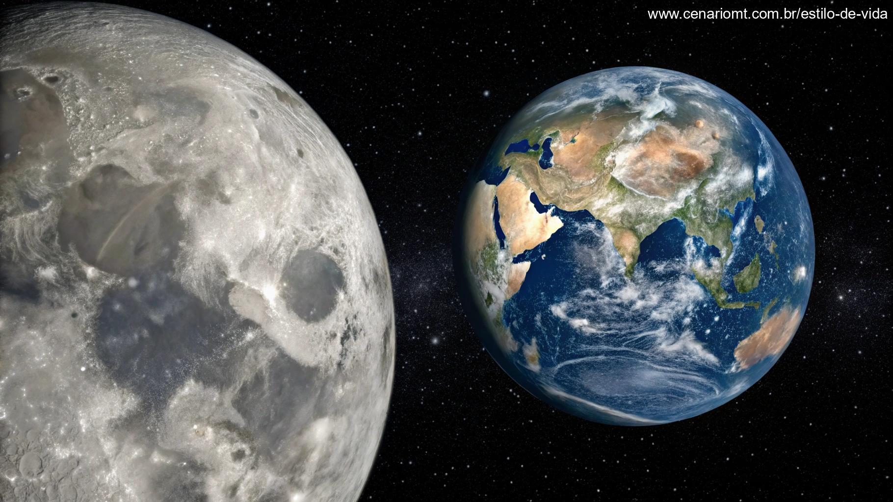 A distância da Lua da Terra e seus efeitos gravitacionais representados graficamente.