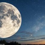 Ilustração detalhada da Lua Gibosa Minguante em 19 de março de 2025 no céu noturno estrelado.