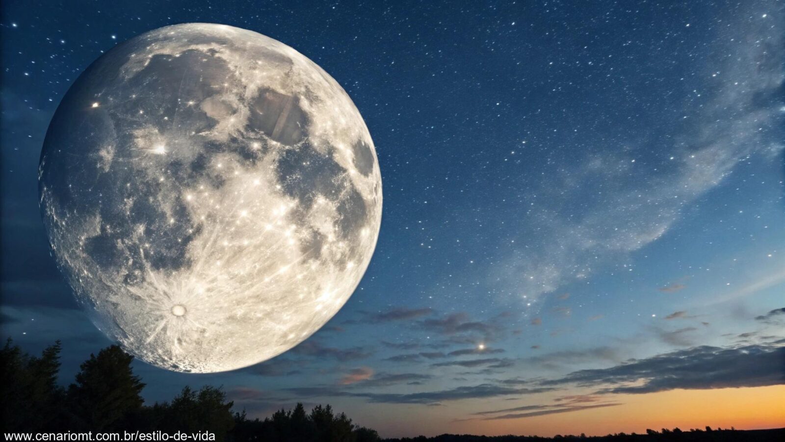 Ilustração detalhada da Lua Gibosa Minguante em 19 de março de 2025 no céu noturno estrelado.