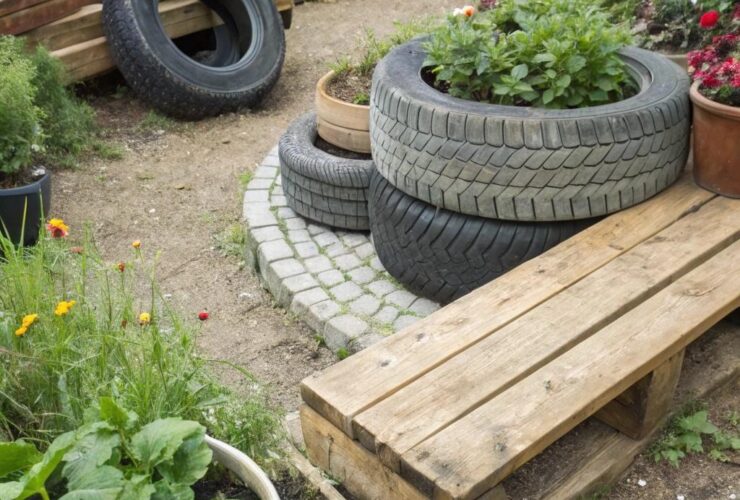 Escolha de materiais reciclados para o jardim.