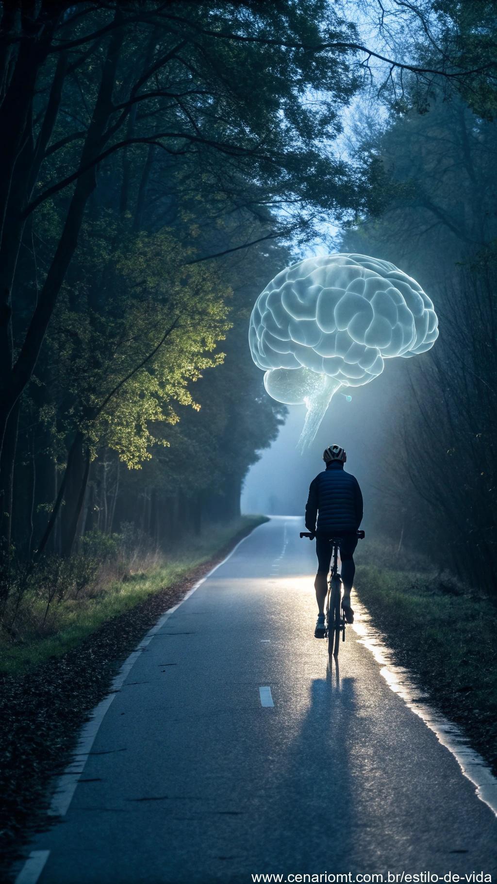 Ilustração destacando cérebro de ciclista em atividade