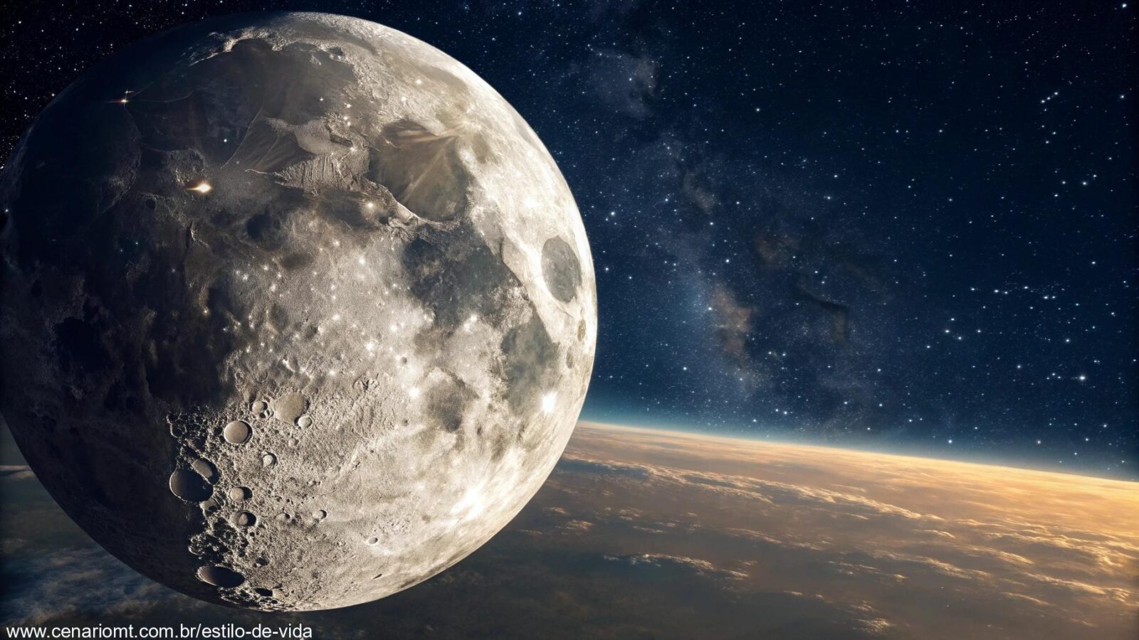 Ilustração detalhada da fase da Lua Gibosa Minguante em 20 de março de 2025.
