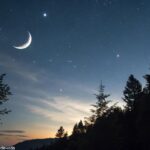Imagem do céu noturno sereno marcando o início da Lua Nova em 29 de março de 2025.