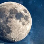 Imagem realista da fase da Lua para sexta-feira, 21 de março de 2025, com detalhes da superfície lunar e céu estrelado.