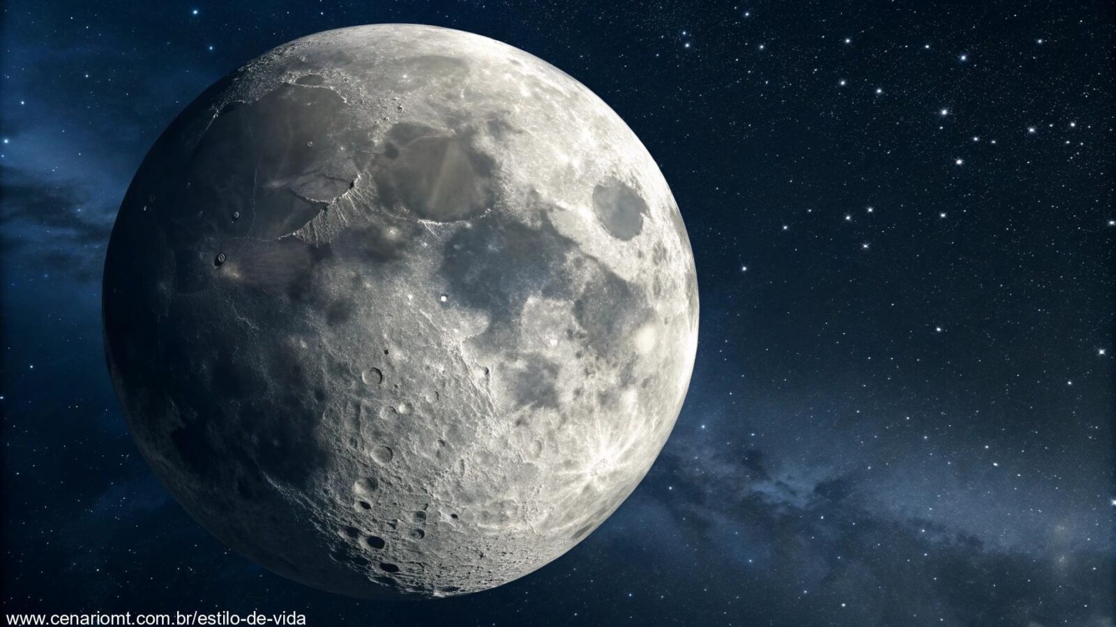 Imagem detalhada da fase da Lua hoje, terça-feira, 25 de março de 2025.