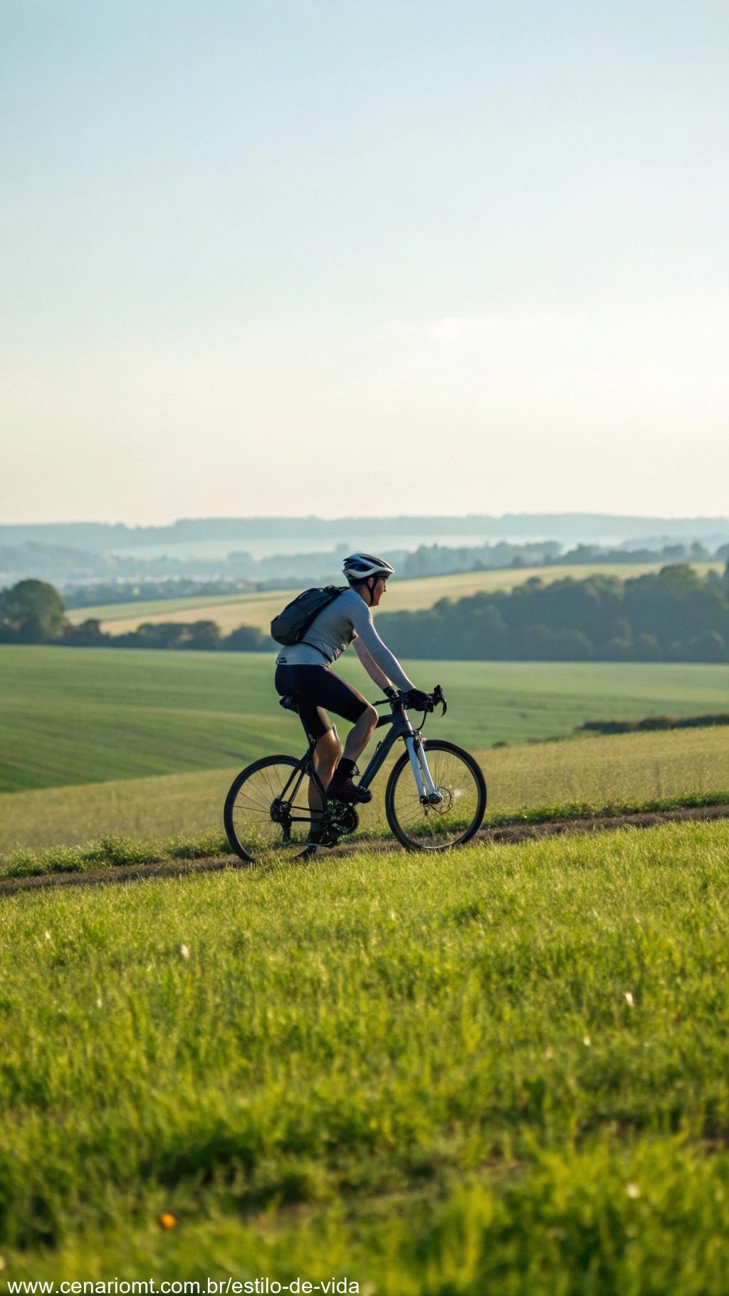 Ciclista pedalando ao ar livre respirando fundo