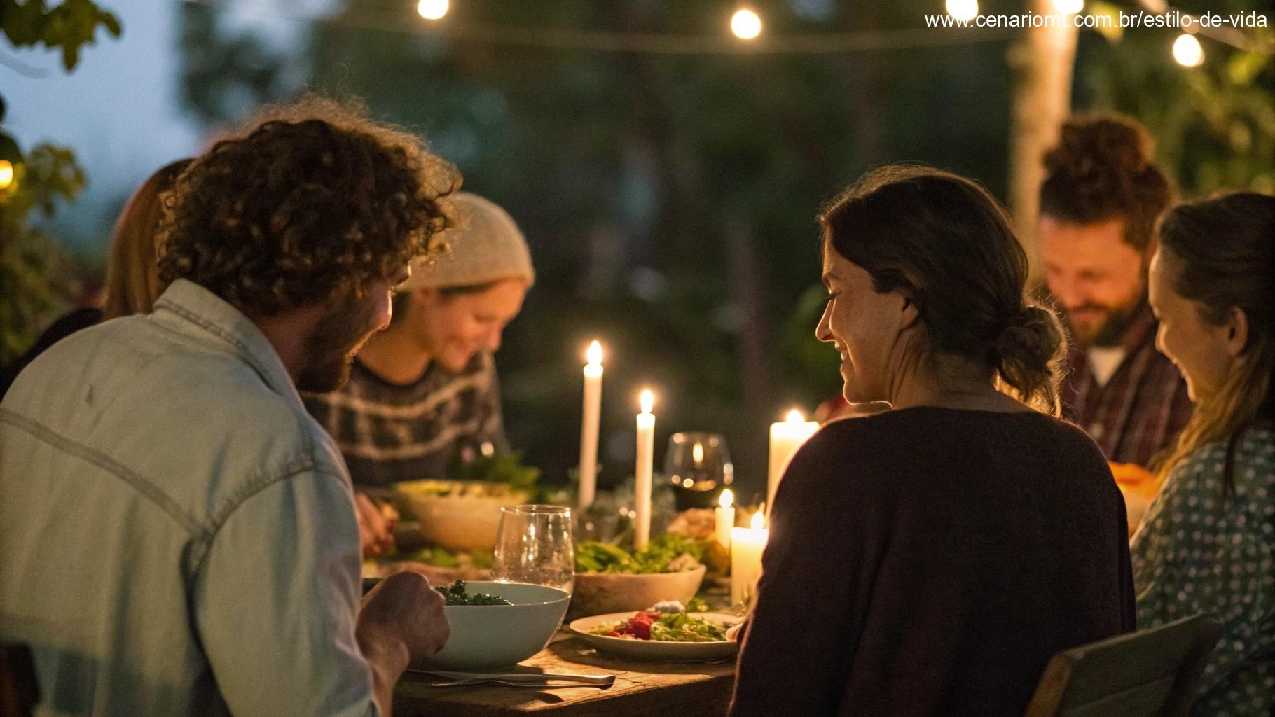 Imagem de pessoas reunidas ao redor de uma mesa, compartilhando uma refeição, simbolizando união e comunidade.