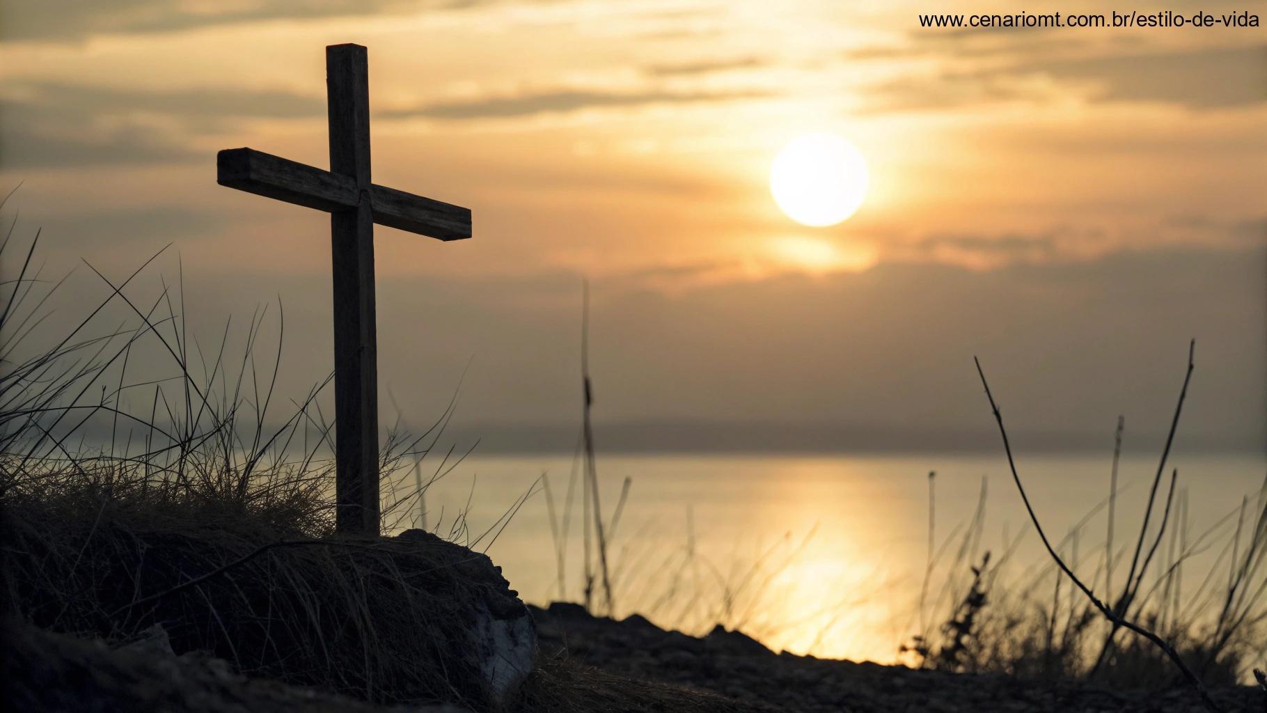 Imagem serena de uma cruz e uma luz brilhante ao fundo, transmitindo paz e bênçãos para uma quarta-feira abençoada.