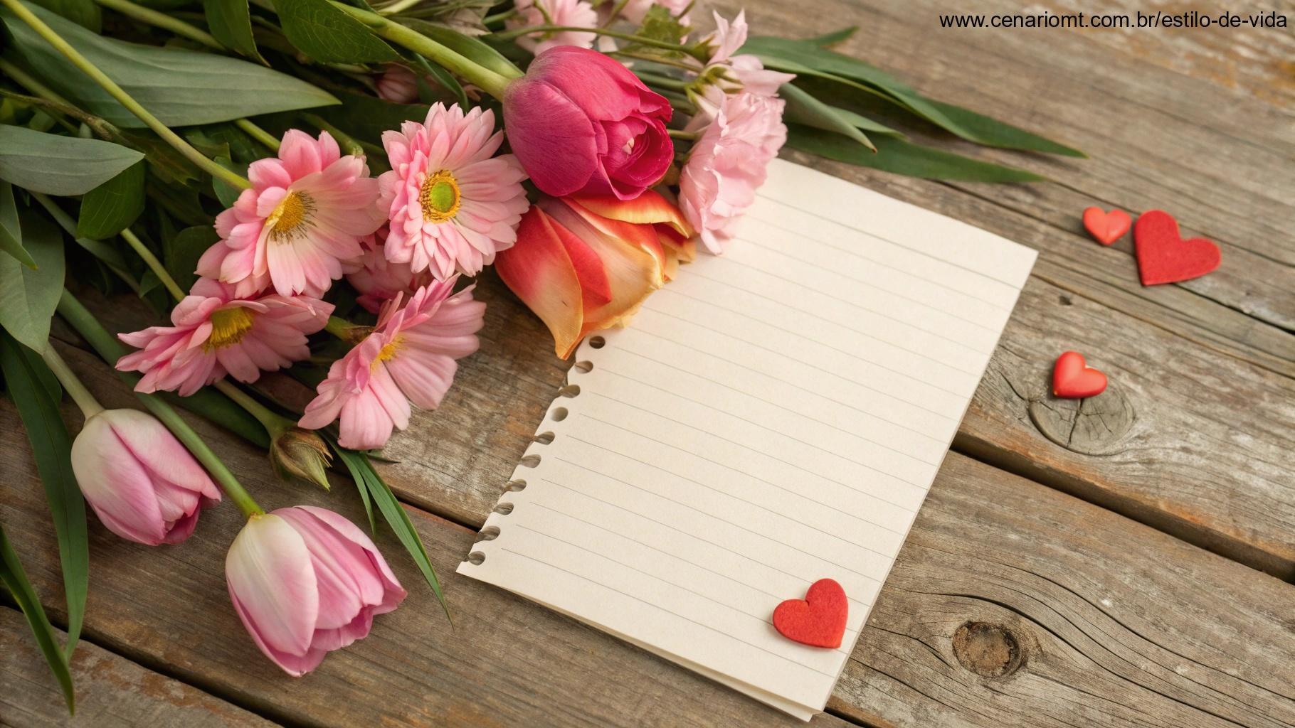 Nota suave e escrita à mão com flores ao redor, transmitindo uma mensagem carinhosa e afetuosa para alguém especial.