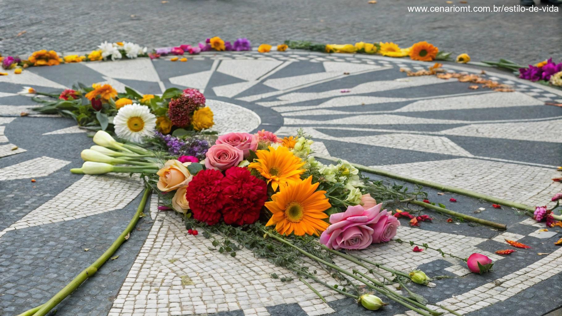 Uma coleção de flores coloridas dispostas em um padrão circular, simbolizando harmonia e positividade.
