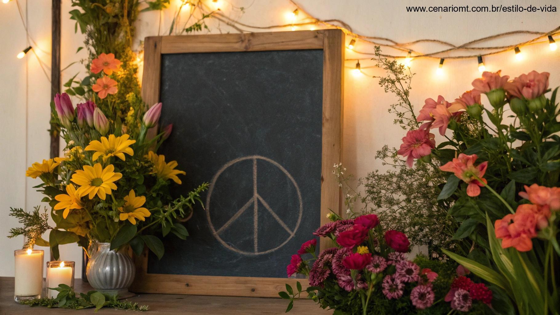 Uma citação inspiradora escrita em um quadro negro, rodeada de flores e luz suave, evocando sentimentos de paz e positividade.