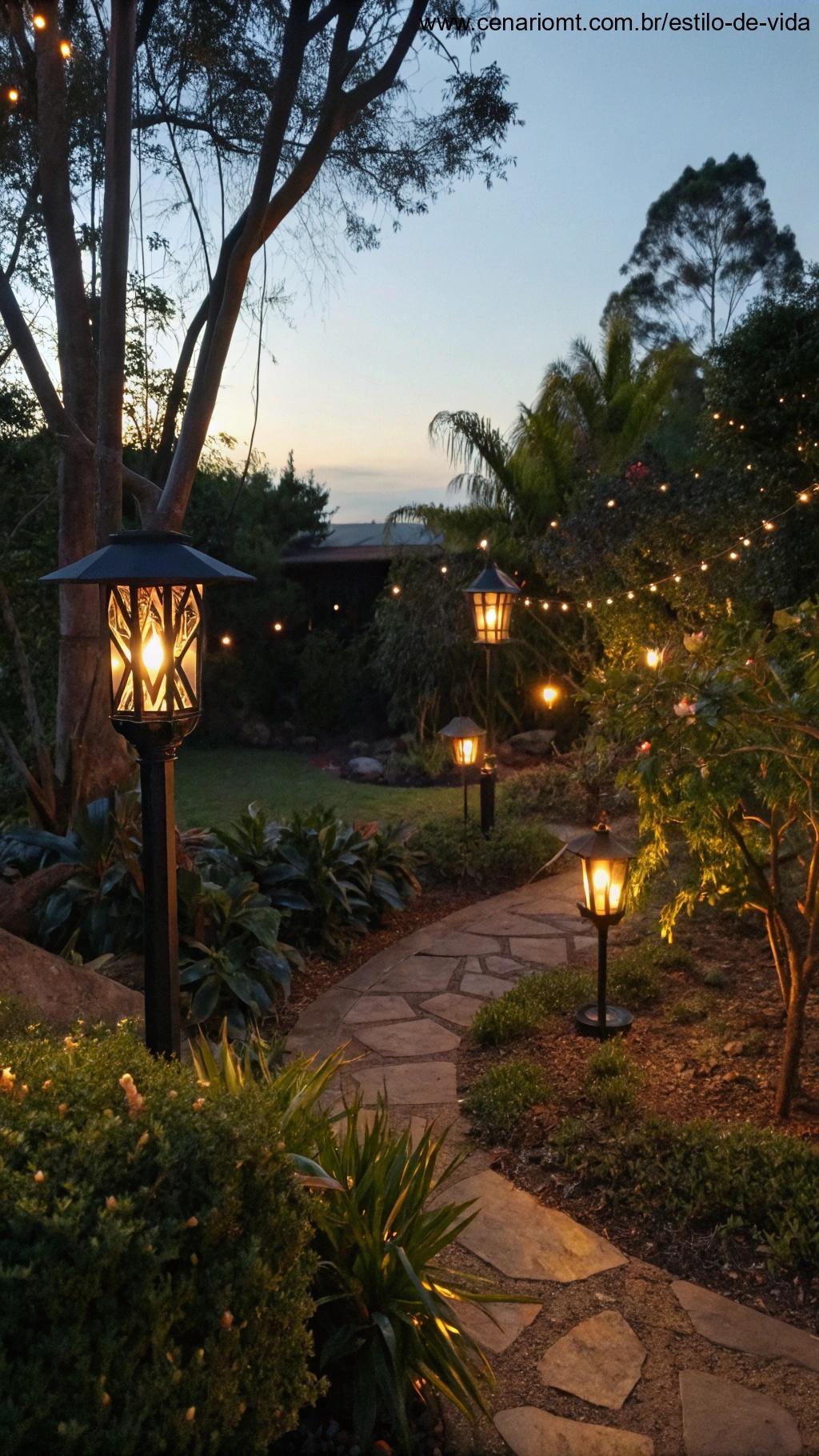 Iluminação sustentável no jardim.