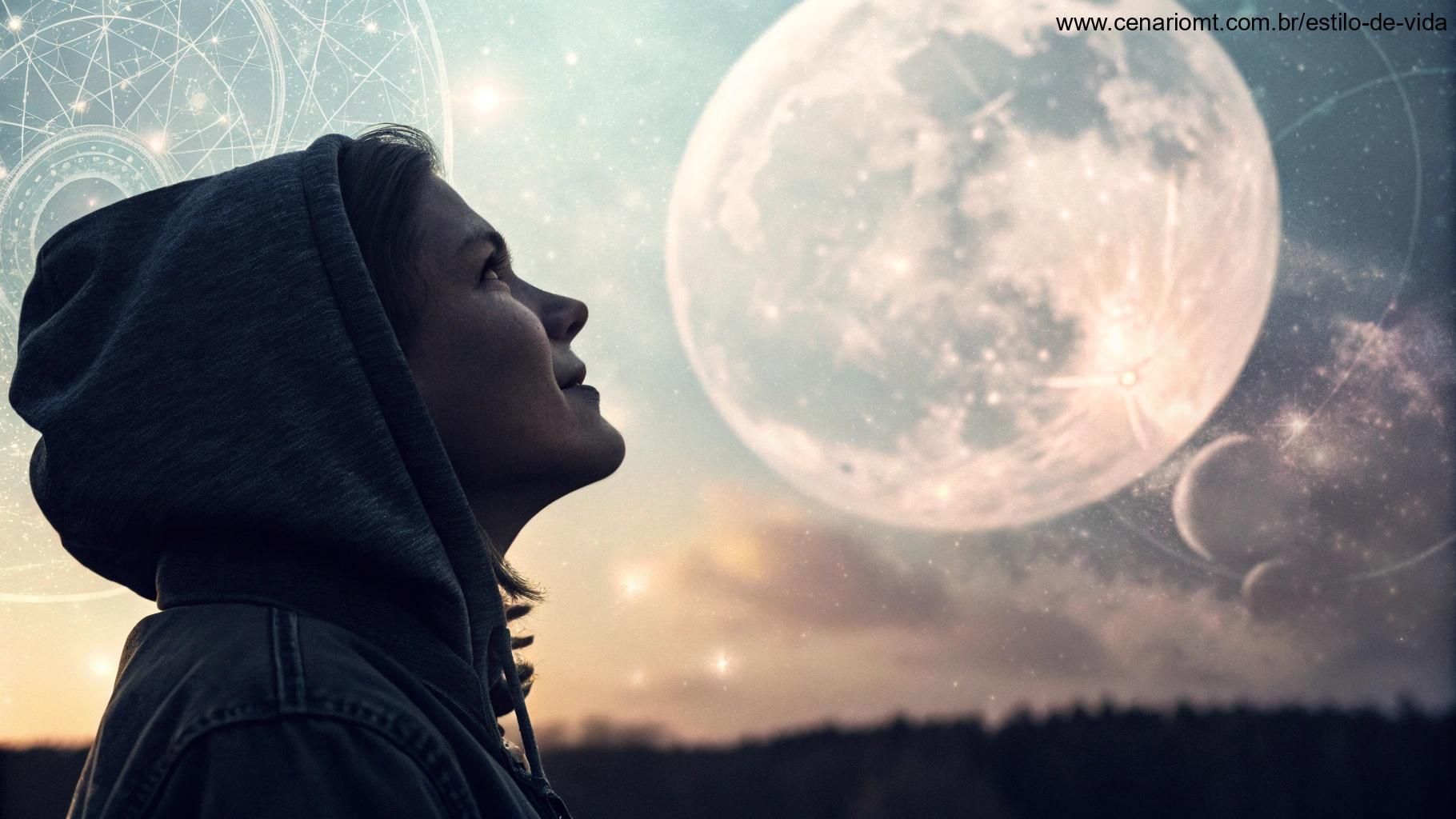Representação artística das emoções humanas influenciadas pela fase da Lua.