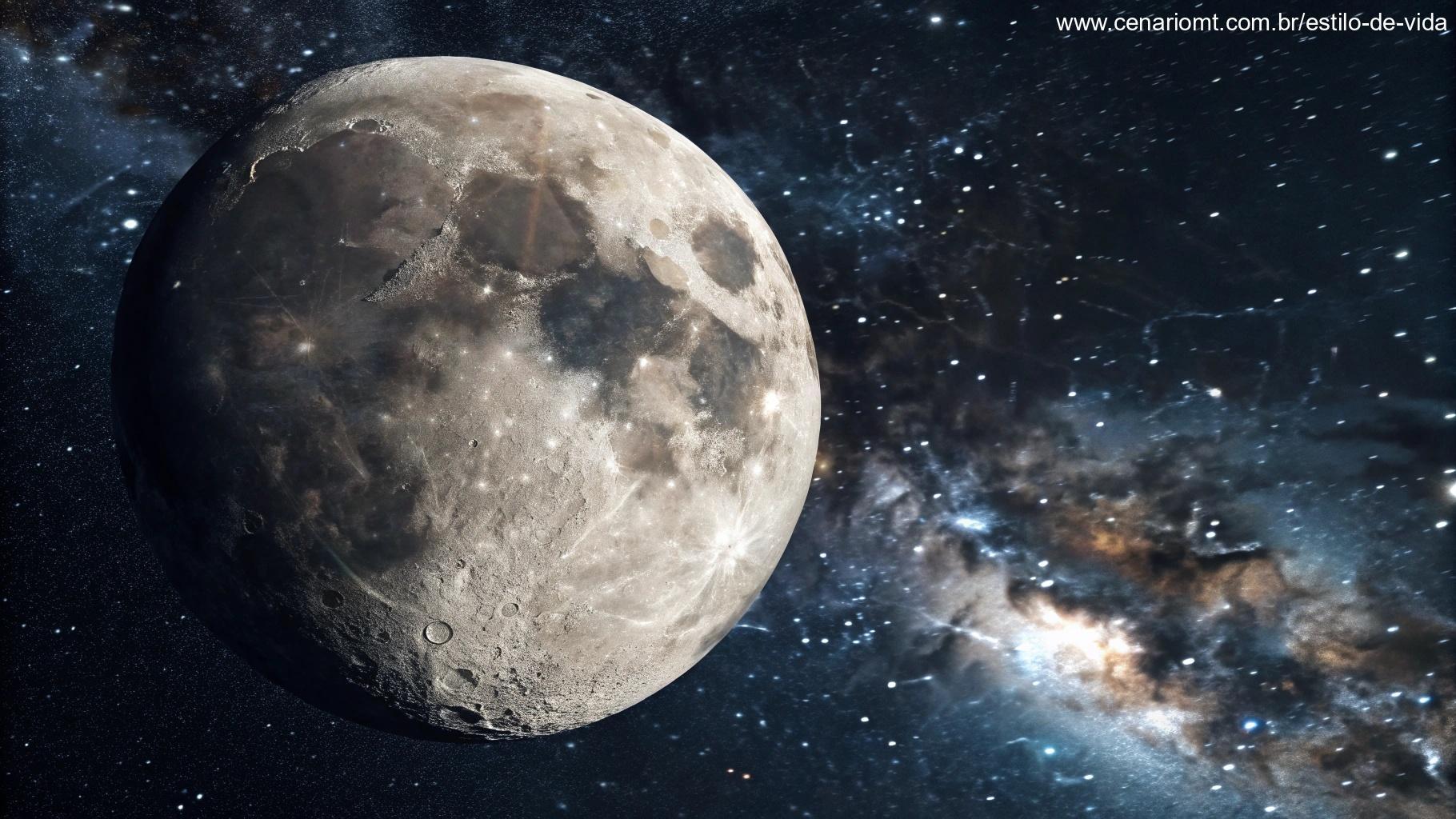 Ilustração artística da Lua Gibosa Minguante, destacando sua influência e beleza no céu estrelado.
