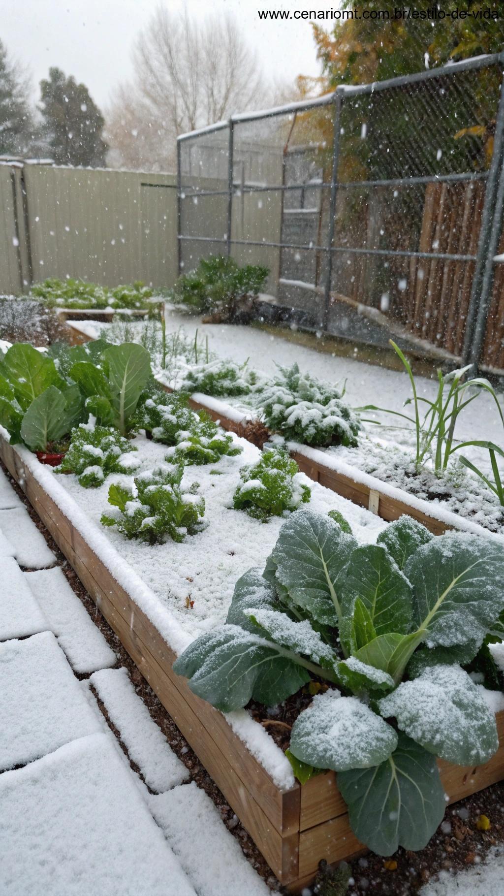 Jardim de inverno com vegetais resistentes ao frio
