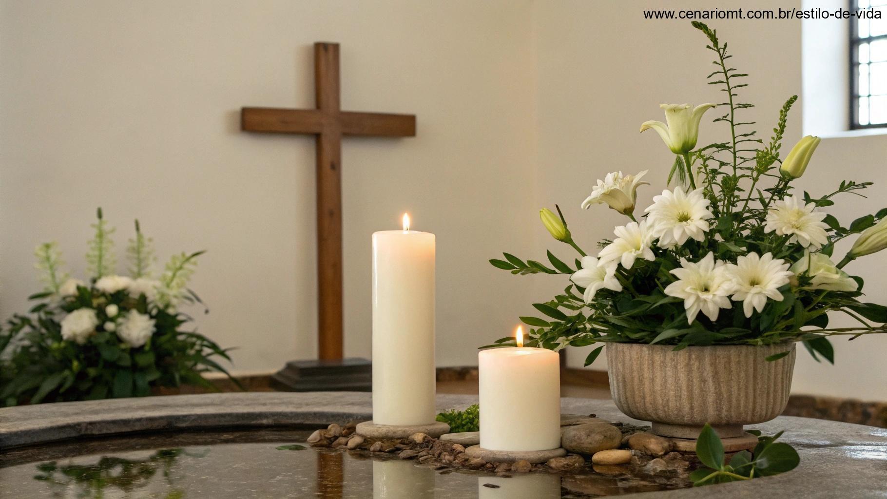 Ambiente pacífico e tranquilo, ilustrando a liturgia do dia para sexta-feira, 7 de março de 2025, com elementos simbolizando fé e devoção.
