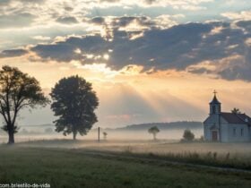 Paisagem serena ao amanhecer, simbolizando uma manhã tranquila de quarta-feira.