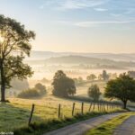 Imagem de uma paisagem tranquila ao amanhecer