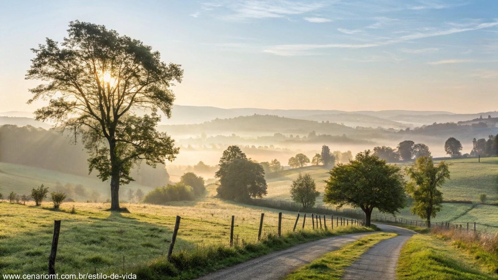 Imagem de uma paisagem tranquila ao amanhecer