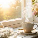 Mensagem de Bom Dia com Carinho para Sexta-feira 28/03/2025, com um ambiente acolhedor e elementos de calma e serenidade.