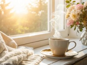 Mensagem de Bom Dia com Carinho para Sexta-feira 28/03/2025, com um ambiente acolhedor e elementos de calma e serenidade.