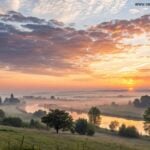 Imagem de uma manhã tranquila com o nascer do sol sobre uma paisagem serena, representando um novo começo.