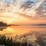 Imagem de um amanhecer sereno sobre um lago calmo, simbolizando positividade e um novo começo.