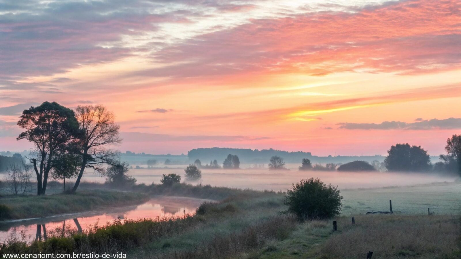 Amanhecer tranquilo e acolhedor com cores suaves, refletindo uma atmosfera calma e positiva ideal para uma saudação de domingo.