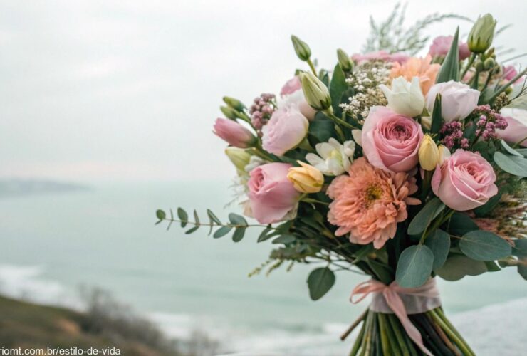 Imagem tranquila simbolizando o Dia da Mulher, com um buquê de flores em cores suaves e luz suave
