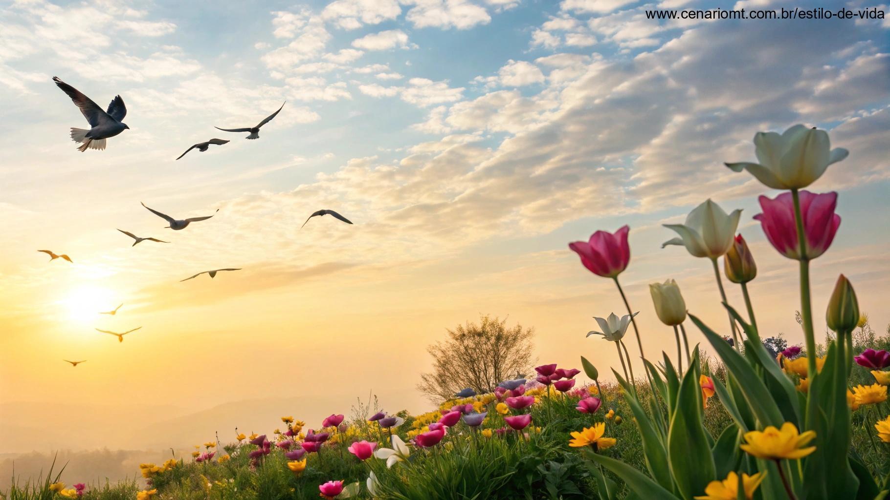 Mensagens de Bom Dia para Todos os Momentos, com uma cena alegre e positiva simbolizando diferentes momentos do dia.