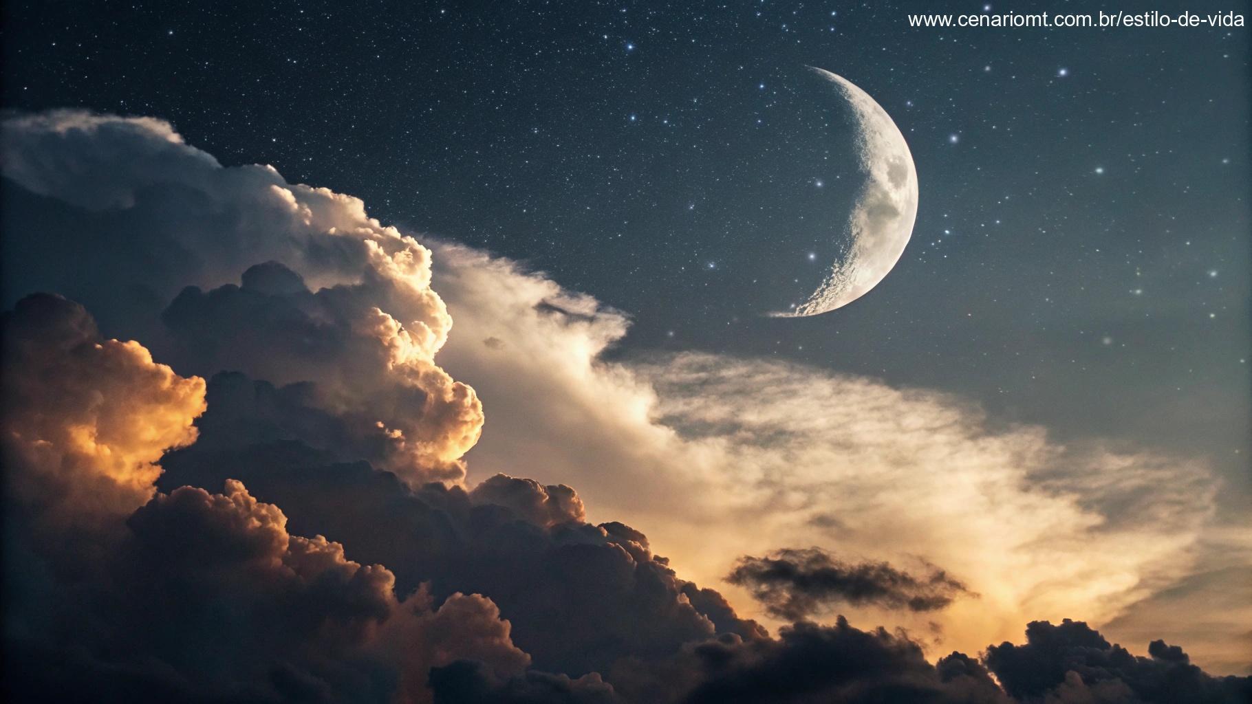 A Lua Nova no céu escuro, representando seu significado no calendário lunar.