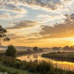 Amanhecer tranquilo sobre uma paisagem serena, simbolizando esperança e renovação para um novo dia de oração.