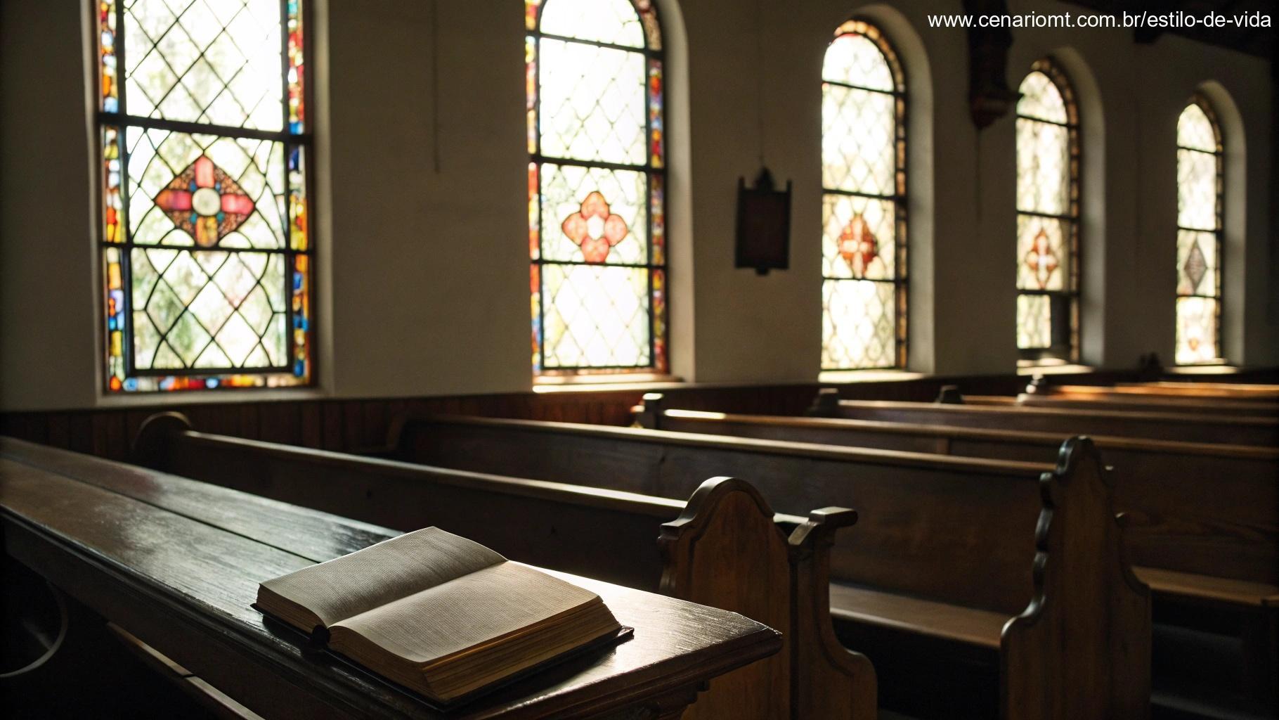Oração de Santa Teresinha do Menino Jesus em um ambiente de igreja tranquila