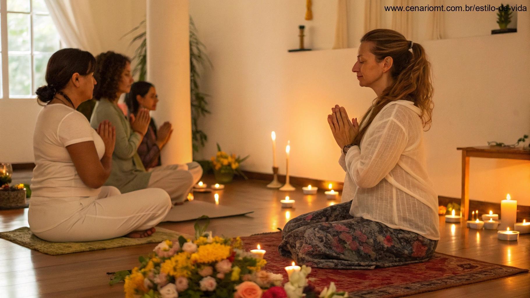 Imagem pacífica de um grupo de mulheres reunidas em oração, simbolizando a oração do dia e uma oração especial para as mulheres.