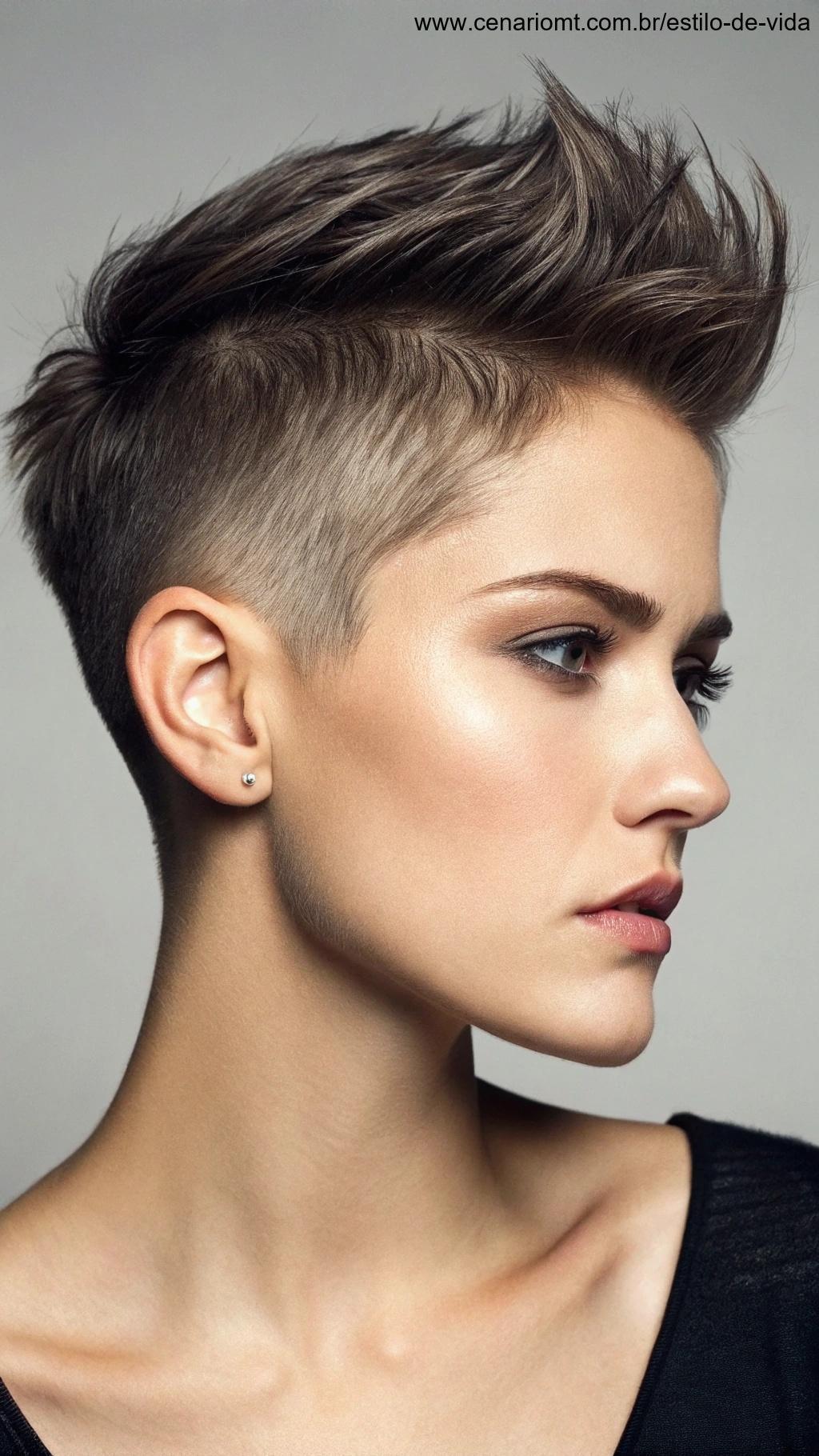 Pixie com cabelo raspado nas laterais