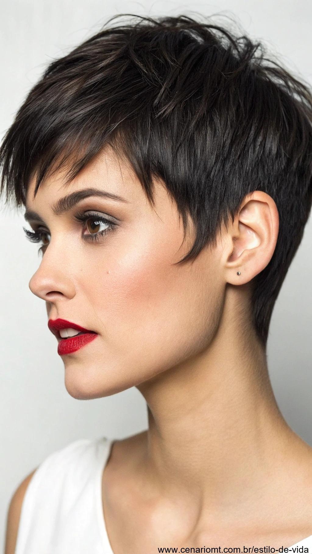 Pixie com franja curta e grossa