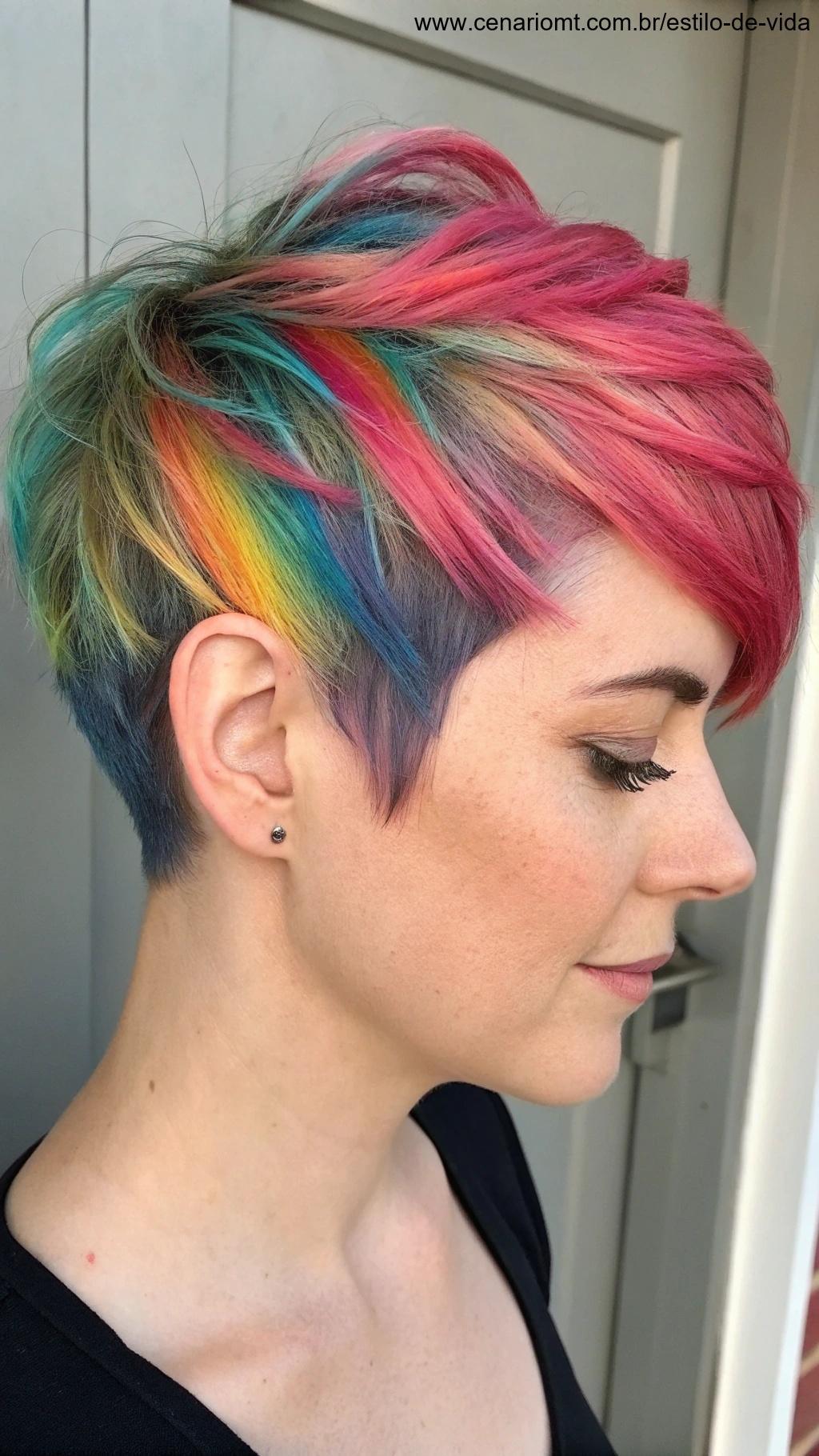 Pixie com mechas coloridas