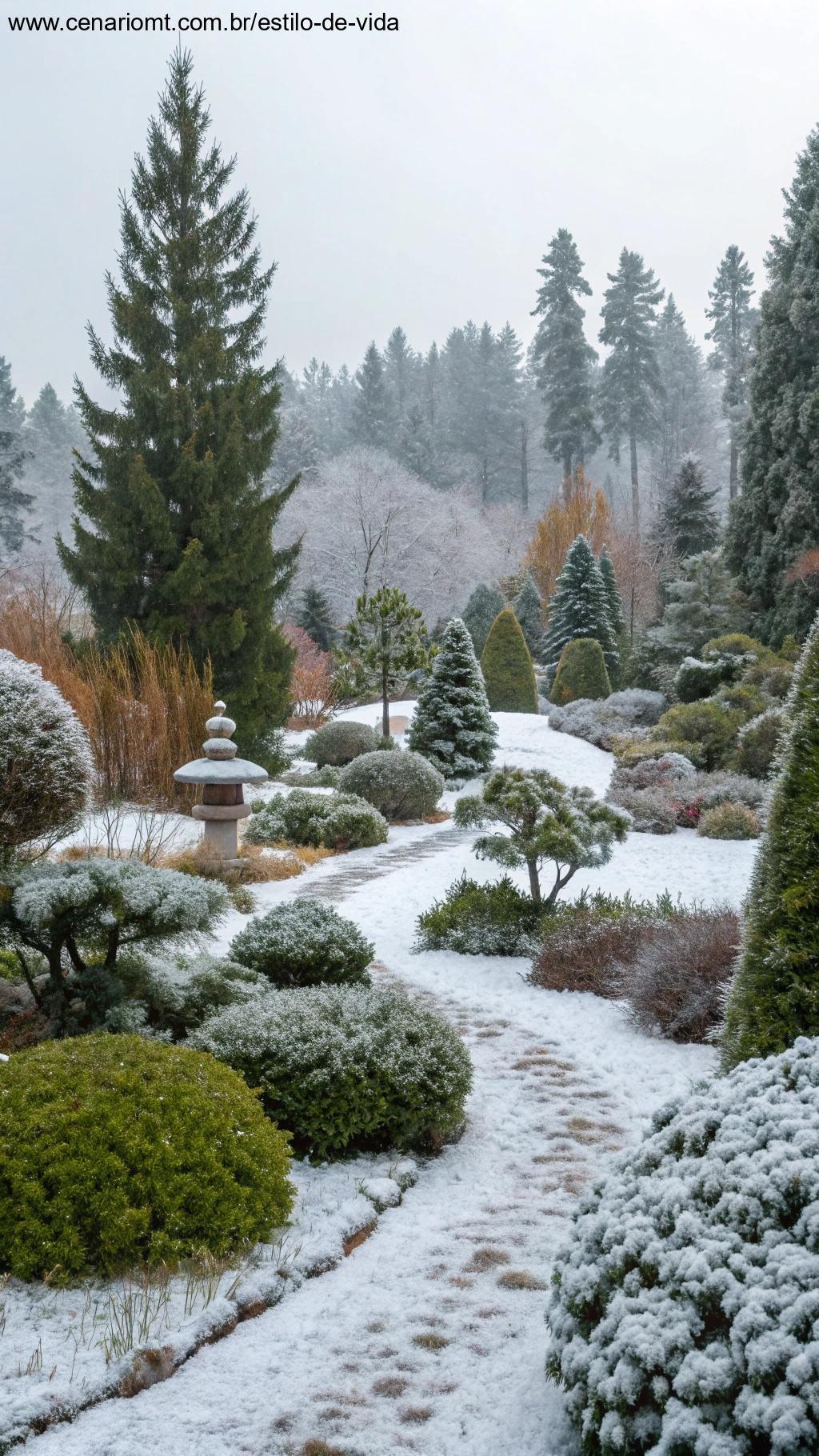 Plantas de inverno em um jardim sereno.