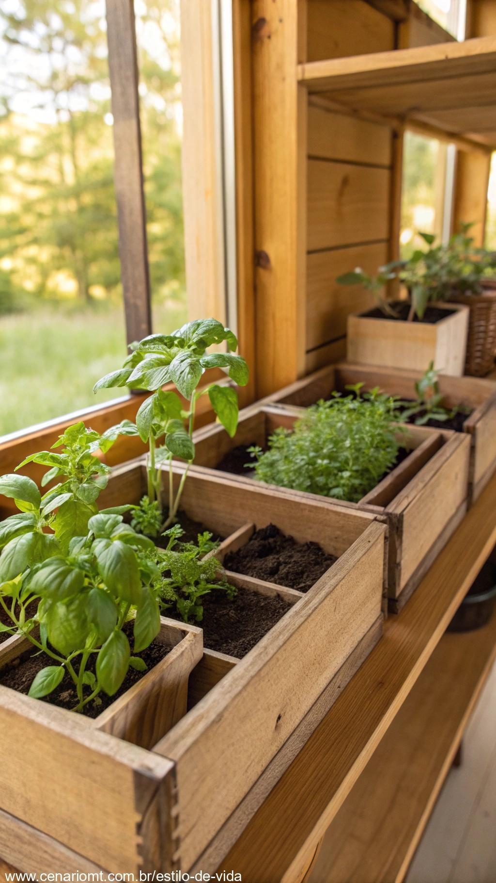 Caixas organizadoras reutilizadas para cultivar ervas.