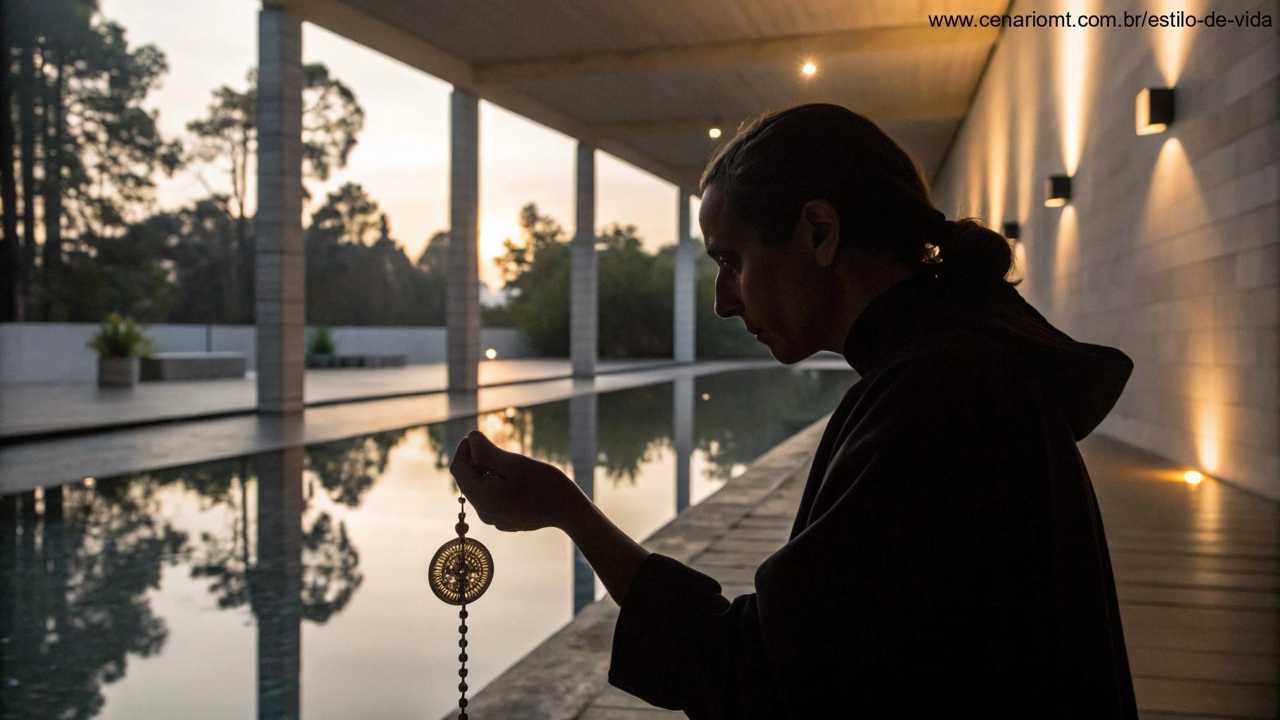 Pessoa refletindo sobre a fé enquanto segura o Medalhão de São Bento.