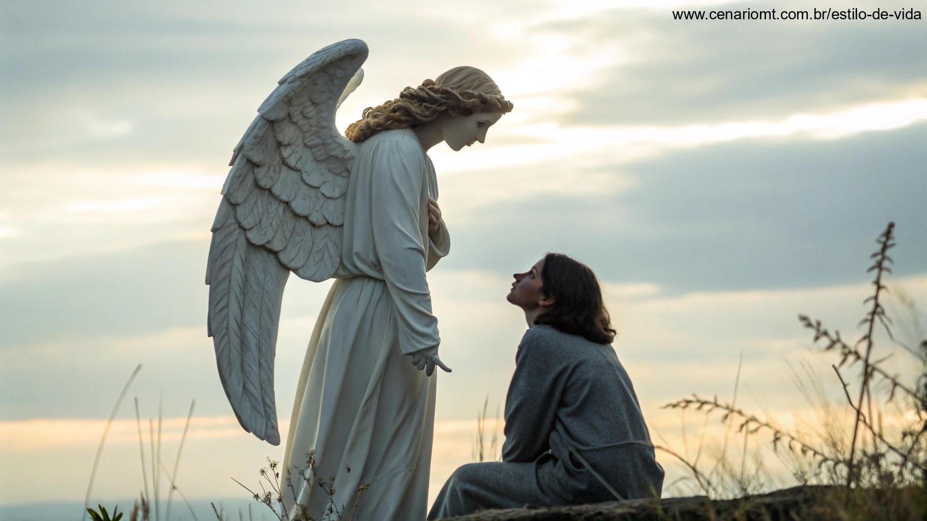 Imagem que simboliza a proteção divina, com um anjo vigiando uma pessoa.