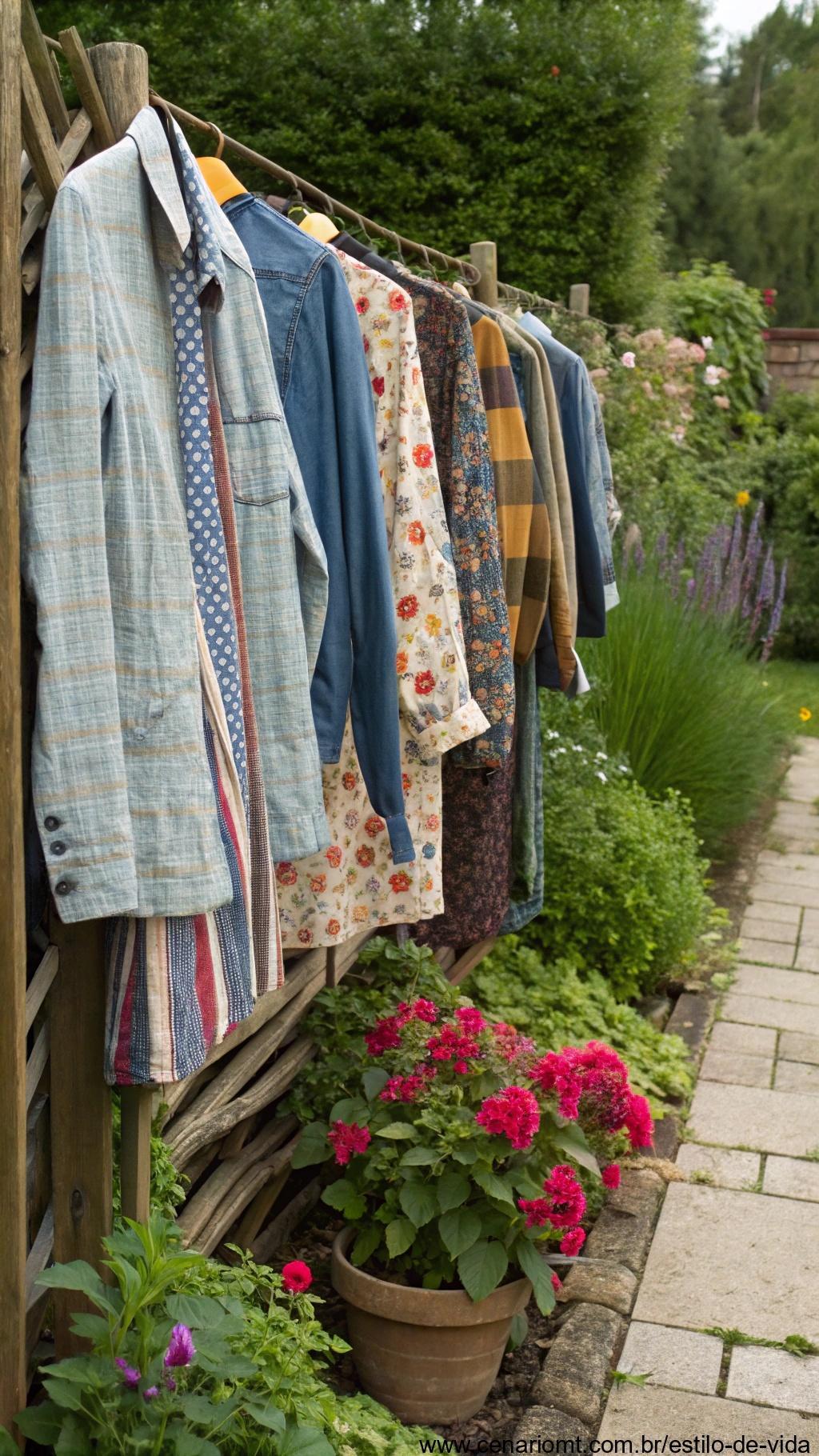 Reutilizando roupas antigas para decoração de jardim.