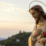 Imagem serena de um santo cristão, com iluminação suave destacando o rosto e um fundo tranquilo.