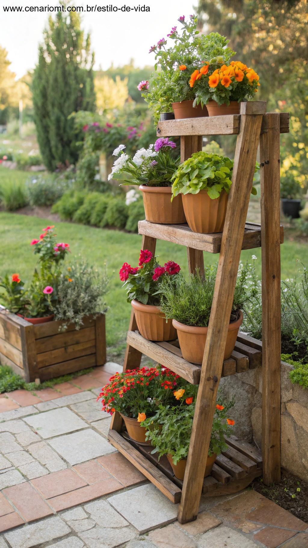 Suportes para plantas feitos com madeira reciclada