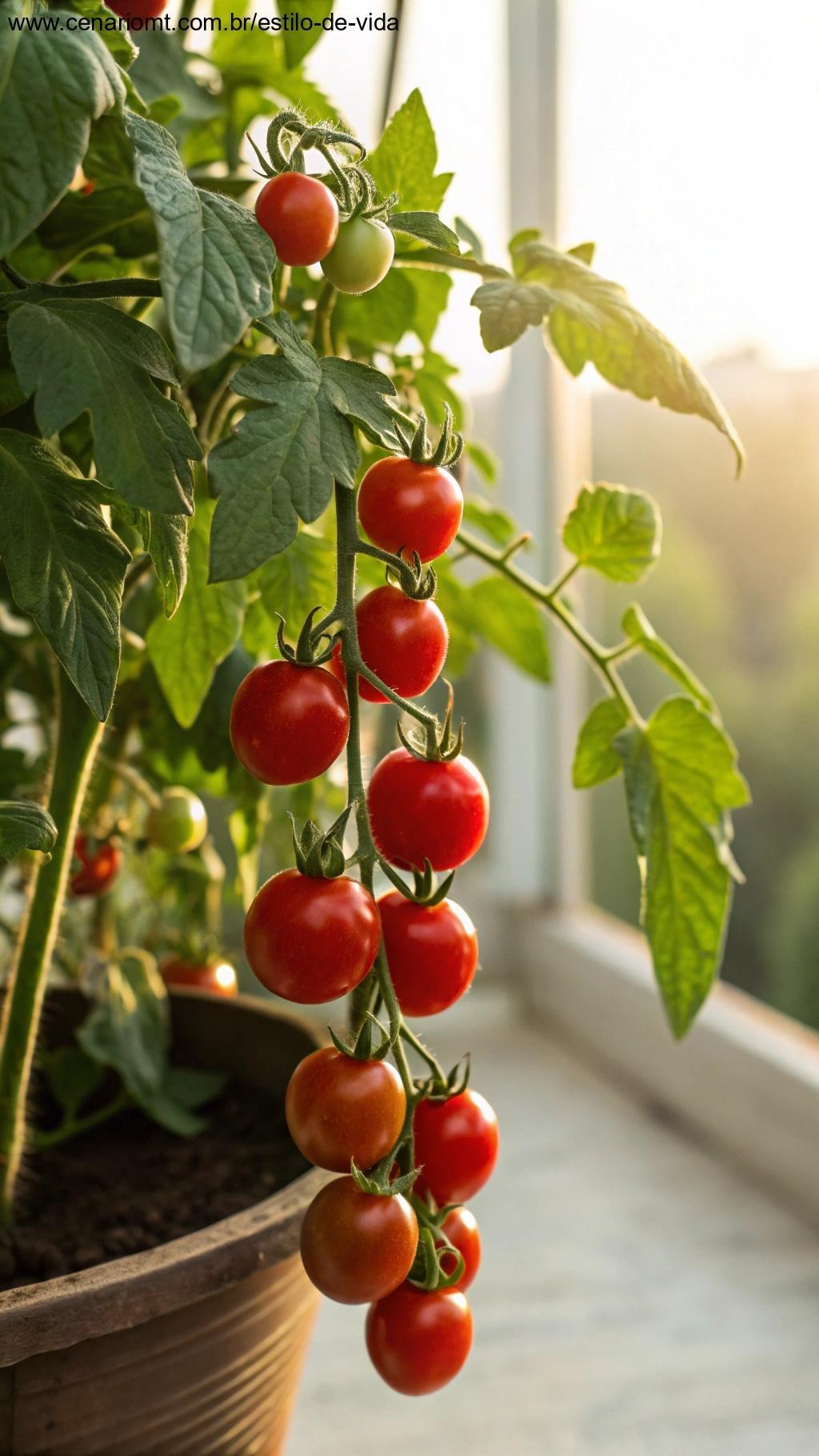 Tomates-cereja maduros em vaso