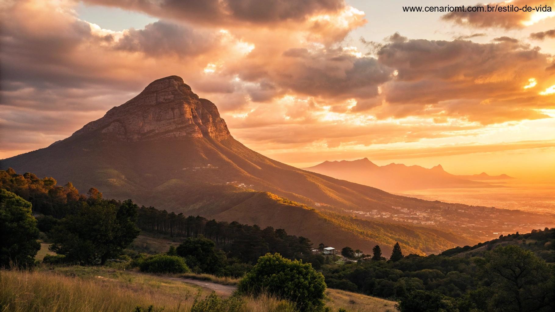 Nascer do sol sobre um pico de montanha, simbolizando novos começos.