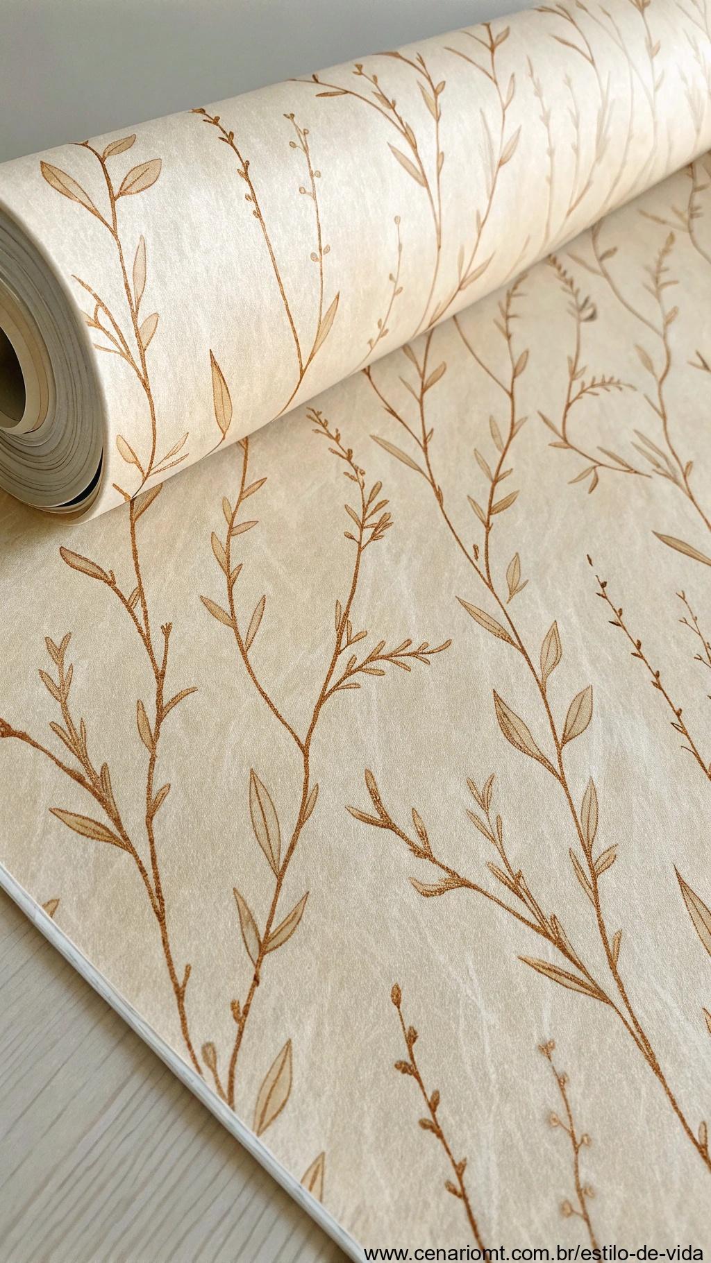 Papel de parede reciclado com textura natural, criando uma estética minimalista e terrosa.