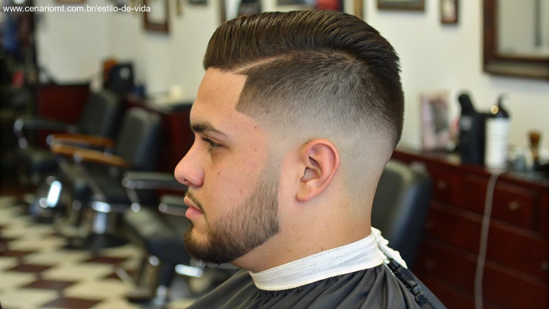 Homem com corte taper fade moderno em barbearia